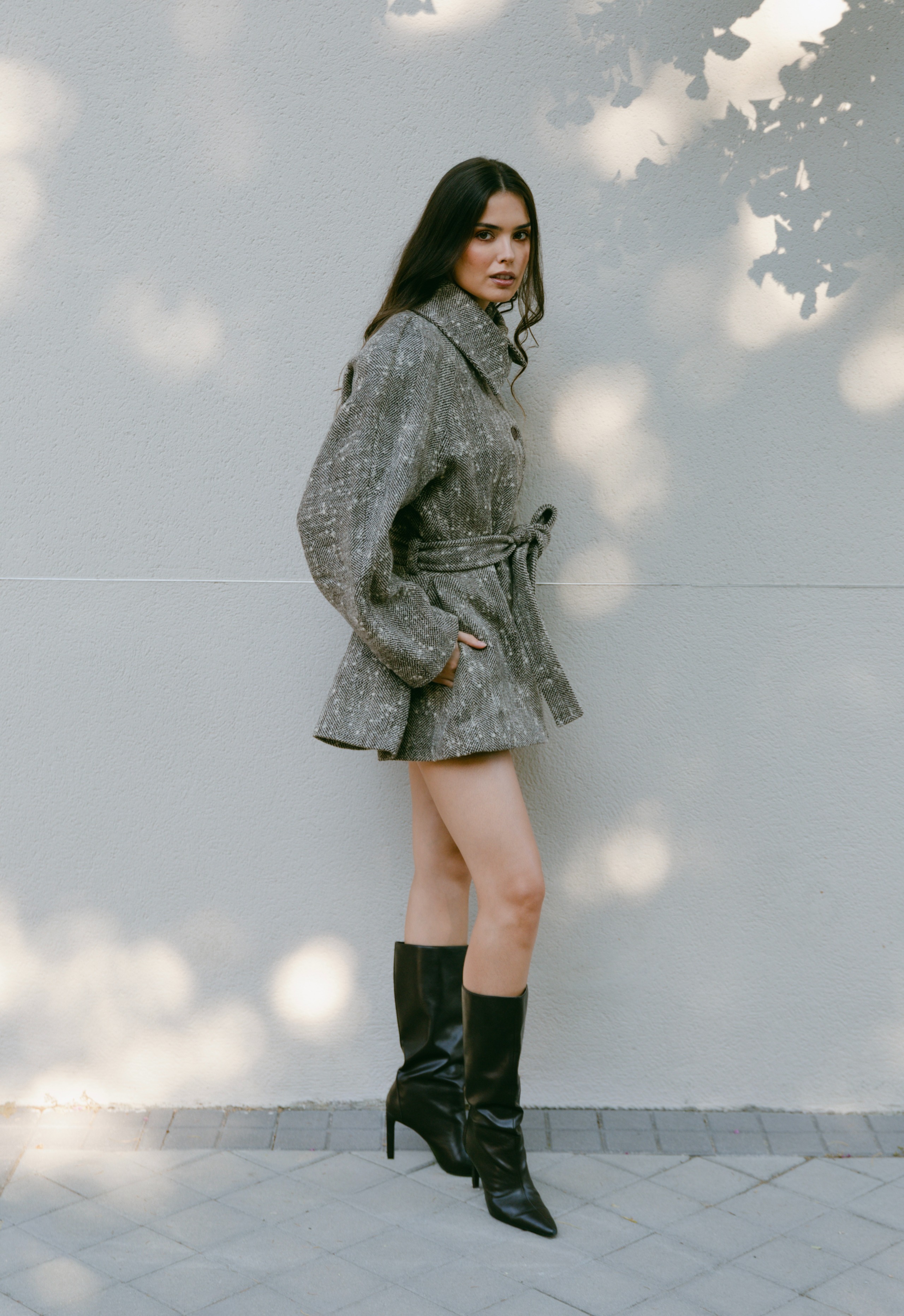 BELTED WOOL MOHAIR COAT