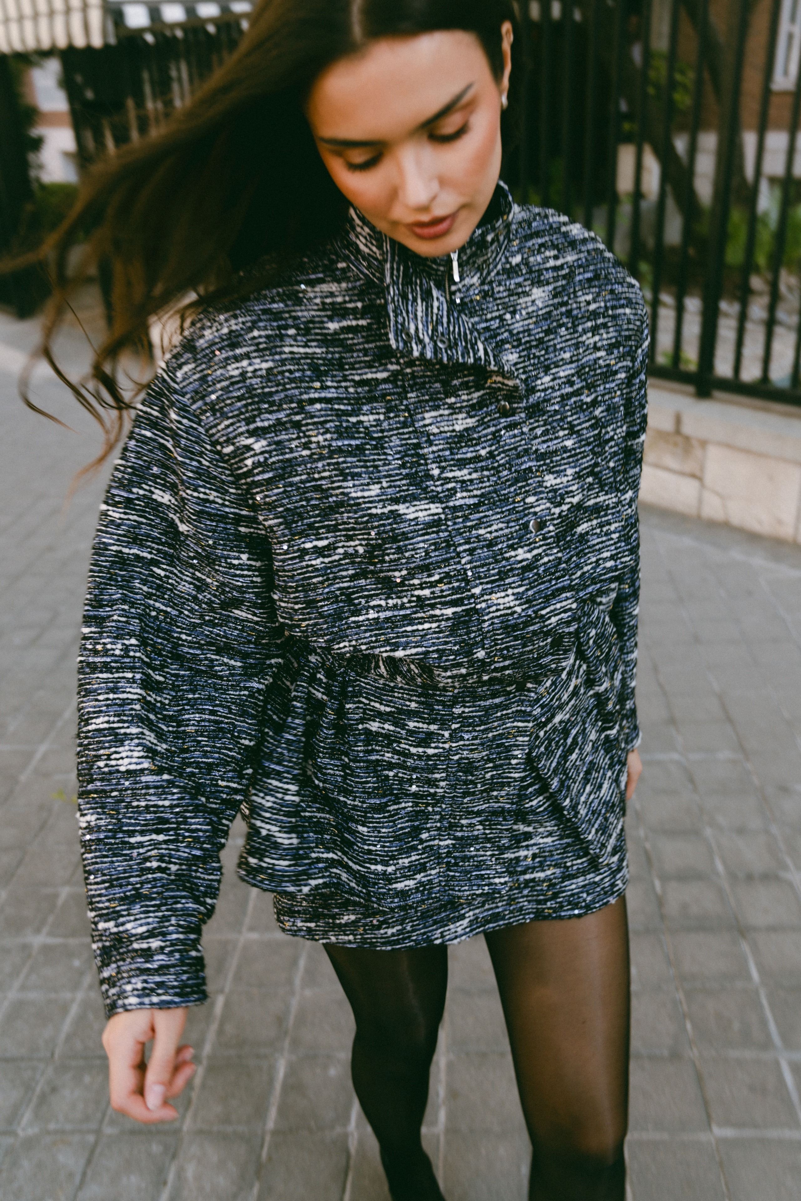 PEPLUM TWEED BLUE JACKET
